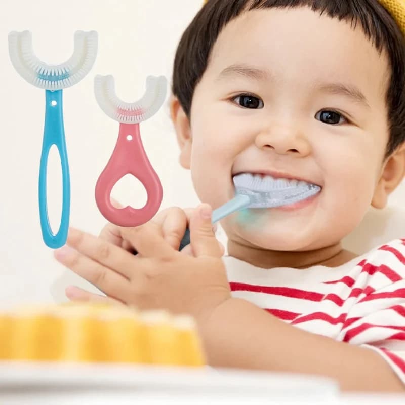 1/2 Pezzi Spazzolino per Bambini a Forma di U a 360 Gradi, Spazzolino in Silicone per la Pulizia dei Denti dei Bambini, Cura Orale