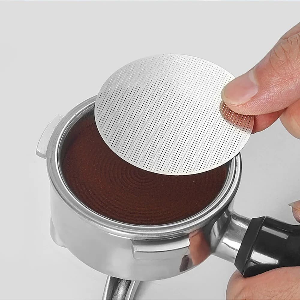 Filtro per Caffè Espresso con Schermo per Puck 51mm 53.5mm 58.5mm, Supporto Riutilizzabile 0.2mm per Portafiltro 51mm 54mm 58mm, Accessori per Barista