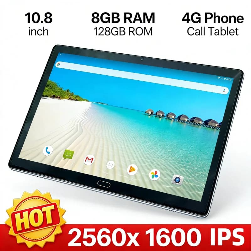 NEW 10.8" Android 10 Tablet PC 4G Phone Call 8GB RAM 128GB ROM MT6797 10-Core CPU 2560x 1600 IPS Dual Camera Type-C 1*Sim Cards