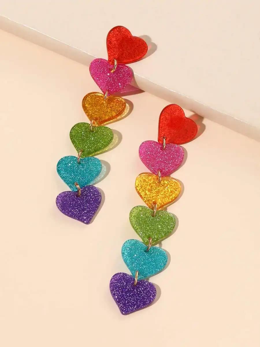 Glitter Detail Heart Drop Earrings Valentines,Mom,Mother,Mother's Day,Gift