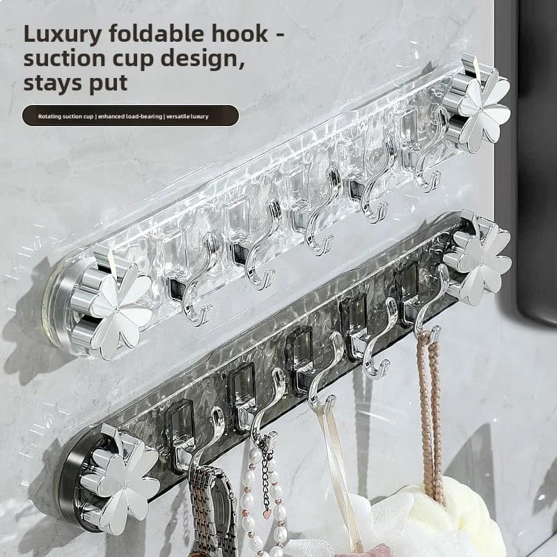 Transparent Glacier Bathroom Shelf Suction Cup 5 Hook Rotating No Drill Dustproof