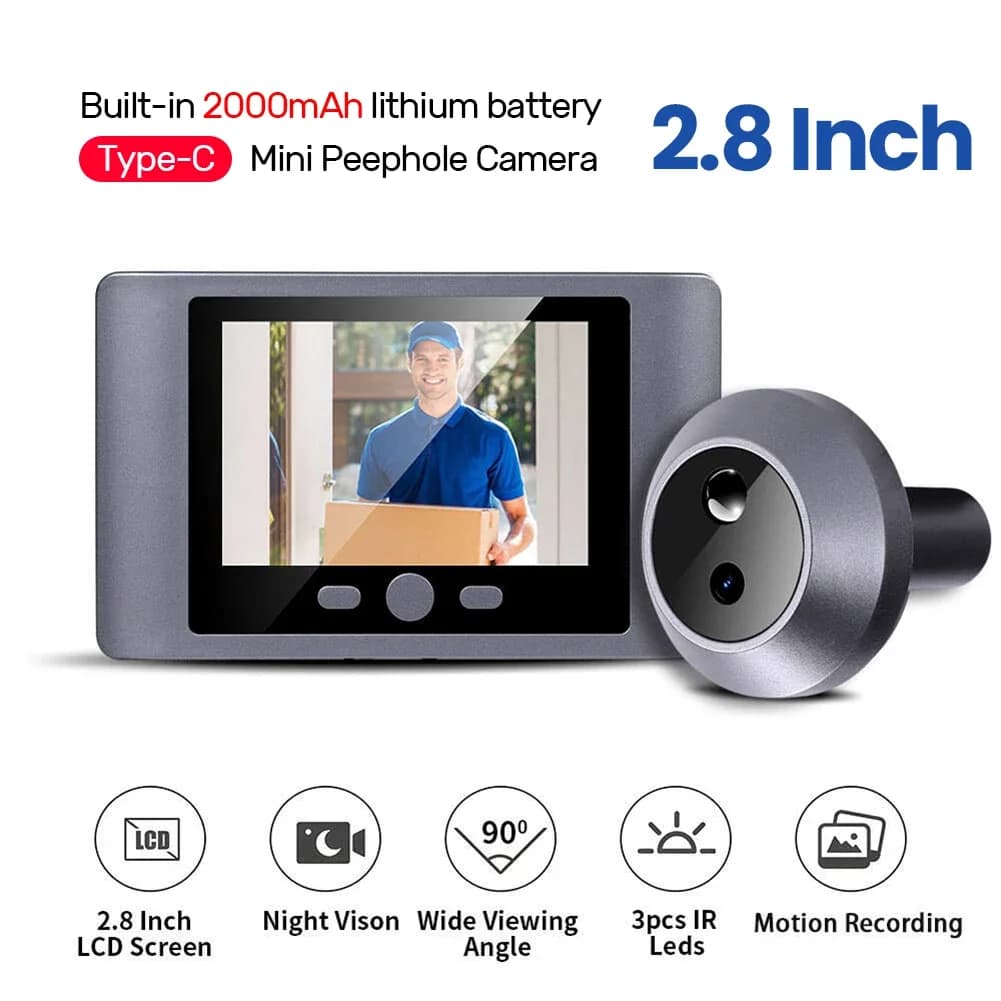 Mini Spioncino Intelligente Wireless con Telecamera, Rilevamento di Movimento PIR, Visore Digitale per Porta con Schermo da 2,8 Pollici