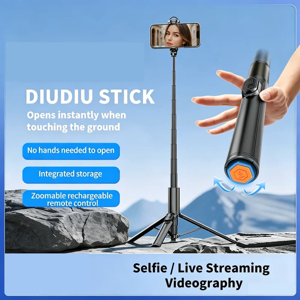 1.7M Portable Selfie Stick Tripod with Auto-Open Mechanism, Bluetooth Remote Control, Extendable Phone Holder for iPhone Android