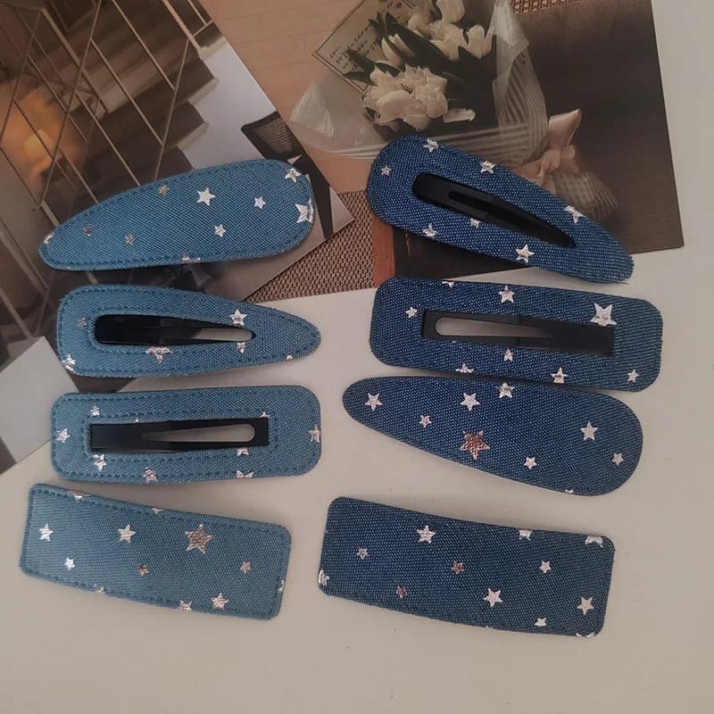 Set di 4 Fermagli per Capelli a Forma di Stella in Denim alla Moda per Ragazze, Donne e Bambine, Accessori per Capelli in Stile Coreano