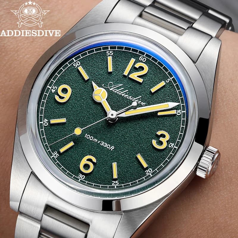 ADDIESDIVE Top Brand Men Watch 100M Waterproof Super Luminous Stainless Steel New Quartz Watch 36mm Elegant VH31 Watches For Men