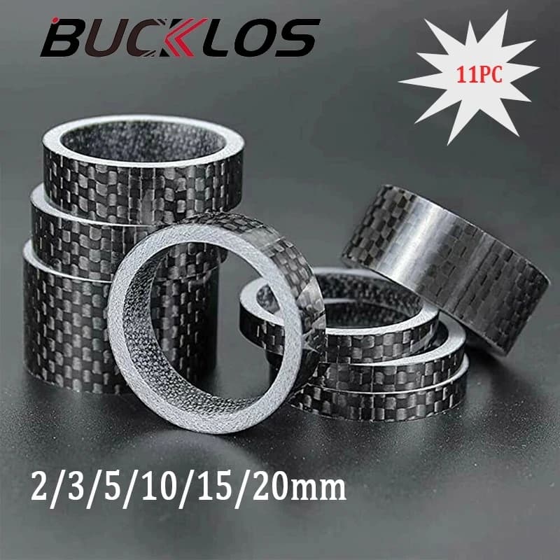 BUCKLOS Bike Headset Washer 11PC distanziatore stelo in fibra di carbonio flessibile 1 1/8 "Mountain Road Bike Stem forcella anteriore auricolare rondella