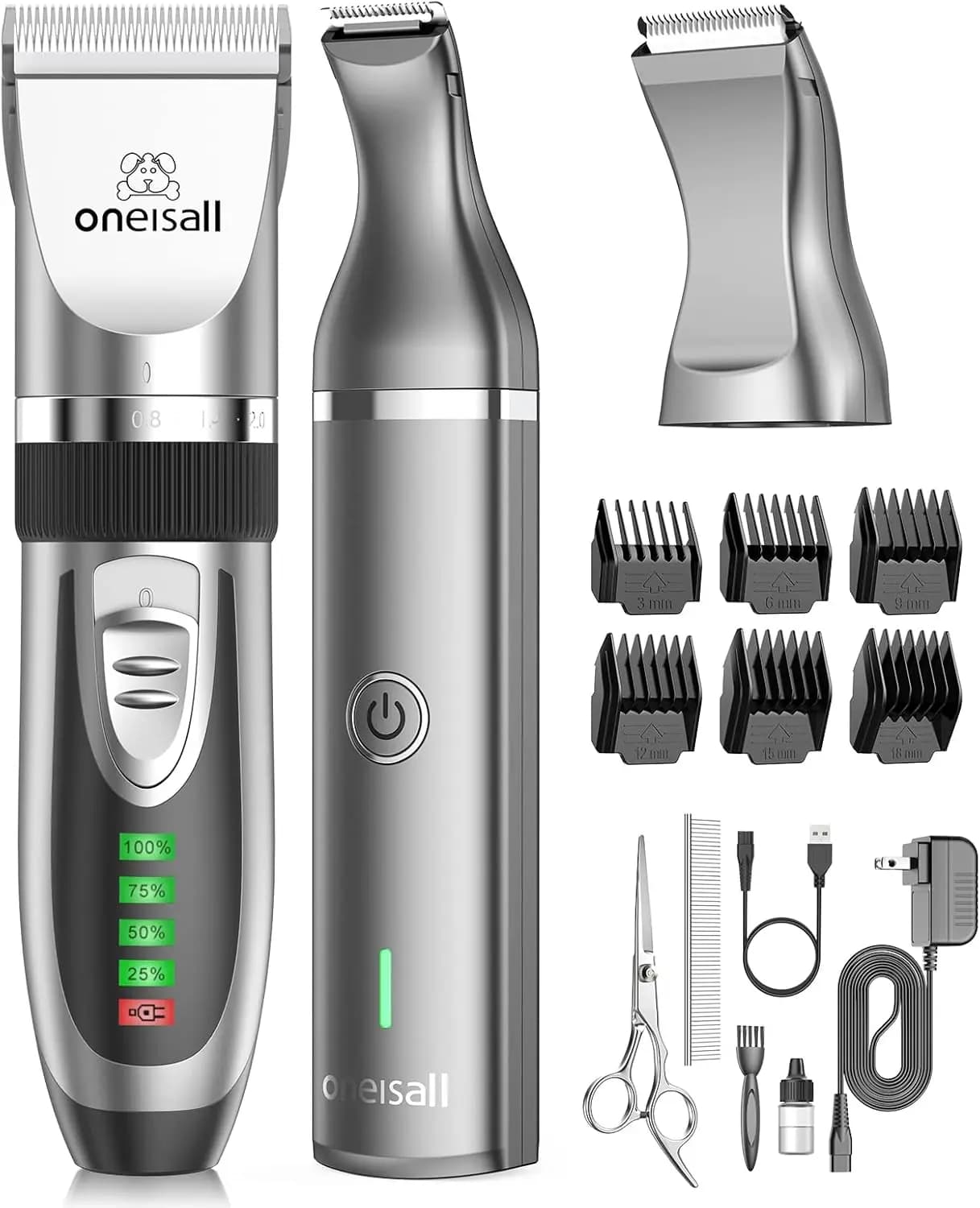 Kit 2-in-1 per la Toelettatura degli Animali: Tosatrice Silenziosa Senza Fili e Tagliaunghie per Peli di Cani e Gatti