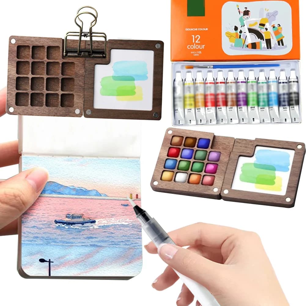 8/15 Grid Portable Sketchbook Palette Mini Pocket Artist Watercolor Paint Palette Travel Sets for Painters Artists Students