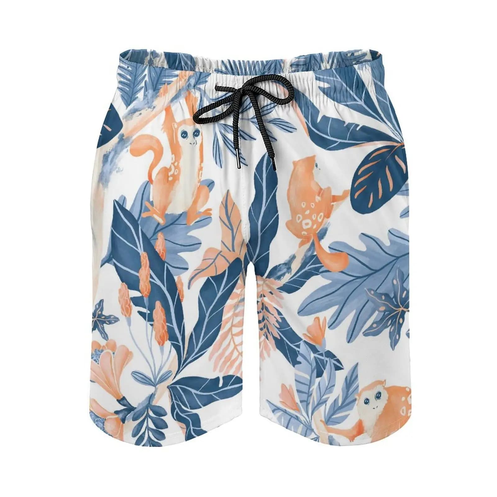 Pantaloncini casual da uomo con motivo stampato a foglie Pantaloncini da surf con coulisse estivi da ragazzo cool hawaiano stampato in 3D