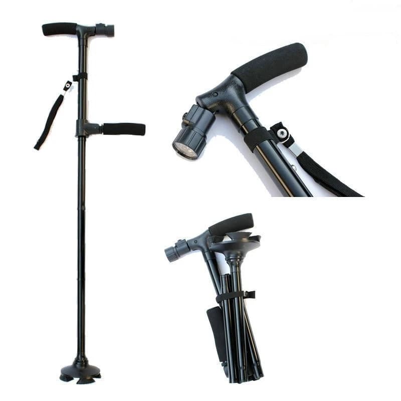 Foldable Trekking Sticks Double Handle Walking Stick With Stick Telescopic Torch For Senior Sticks Trusty