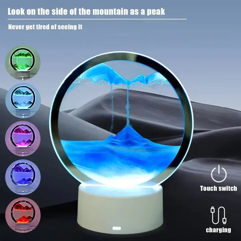 Lampada da pittura con sabbie mobili dinamiche 3D, luce notturna dimmerabile con paesaggio di sabbia per ufficio camera da letto, lampada da comodino decorativa