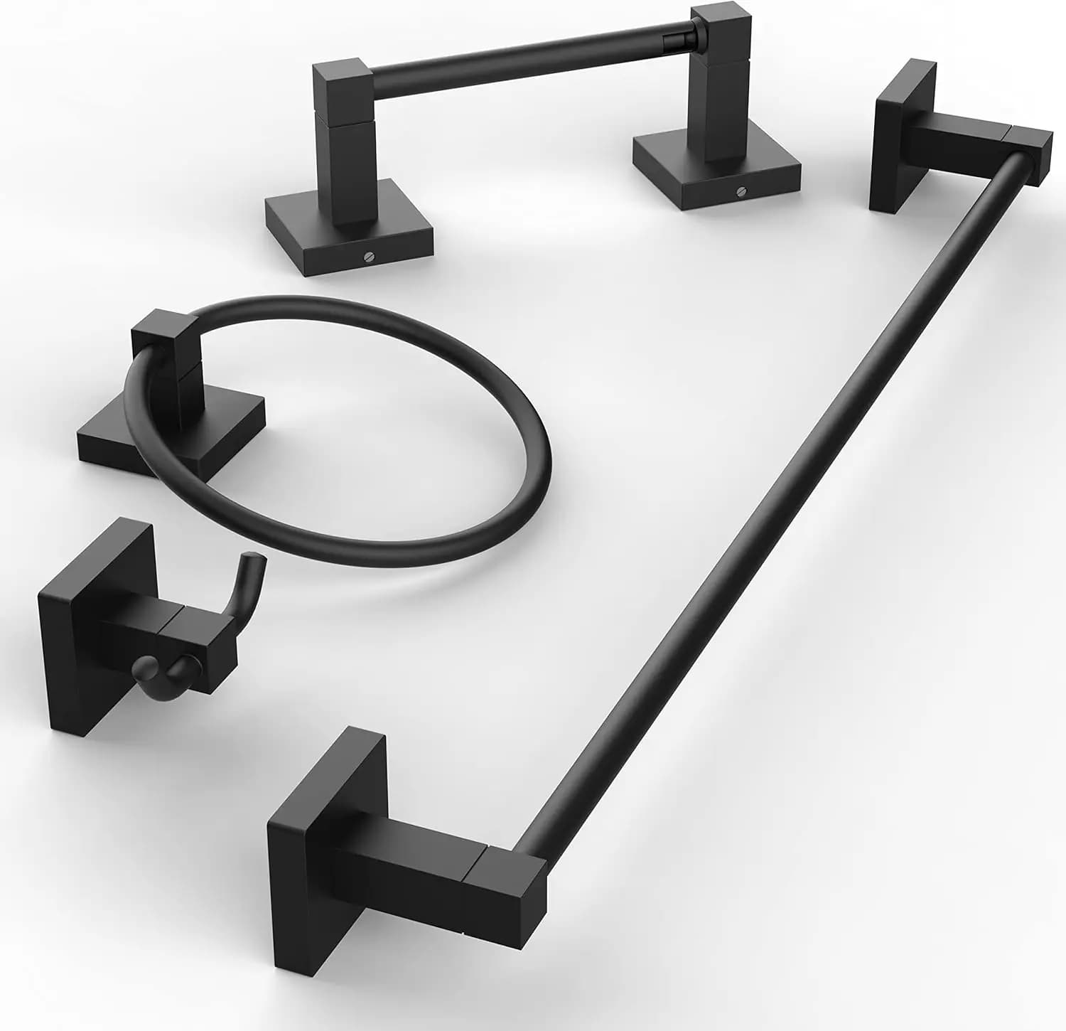 Set da Bagno 4 Pezzi Nero Opaco: Porta Asciugamani, Porta Carta Igienica, Anello e Gancio - Moderno Set da Parete in Acciaio Inossidabile