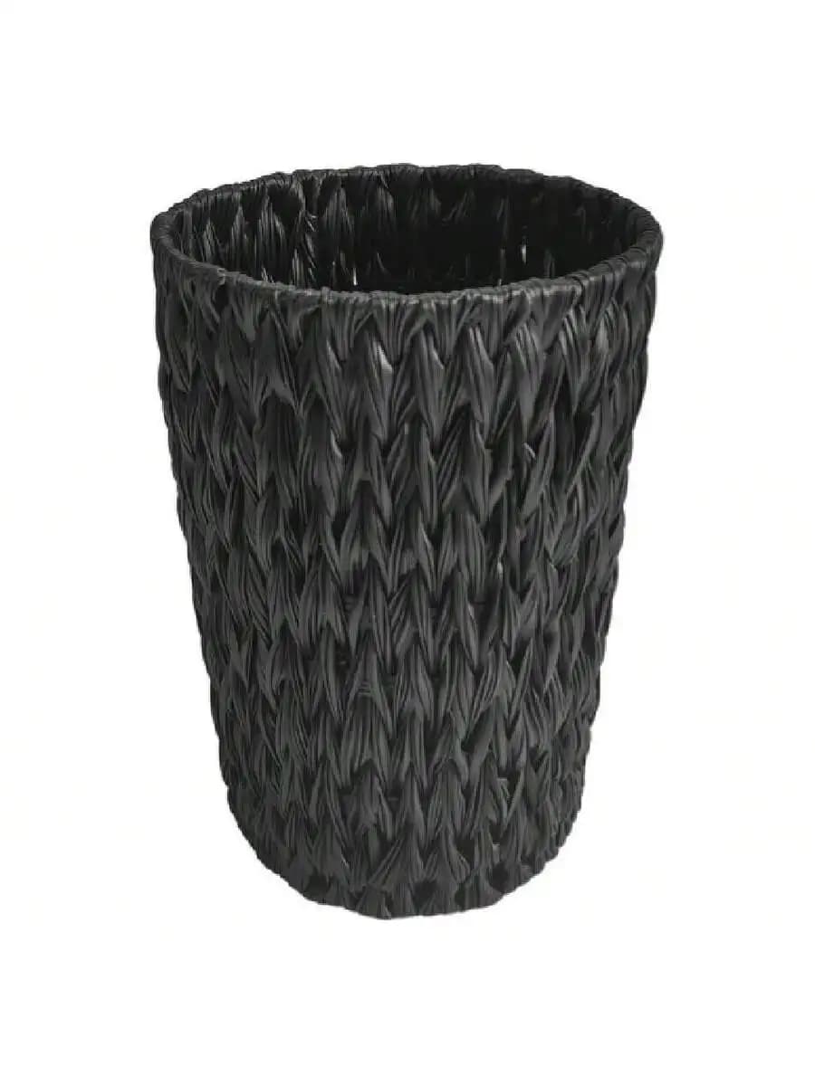 Black Wicker Trash Can For Bathroom Bedroom Office Small Waste Basket