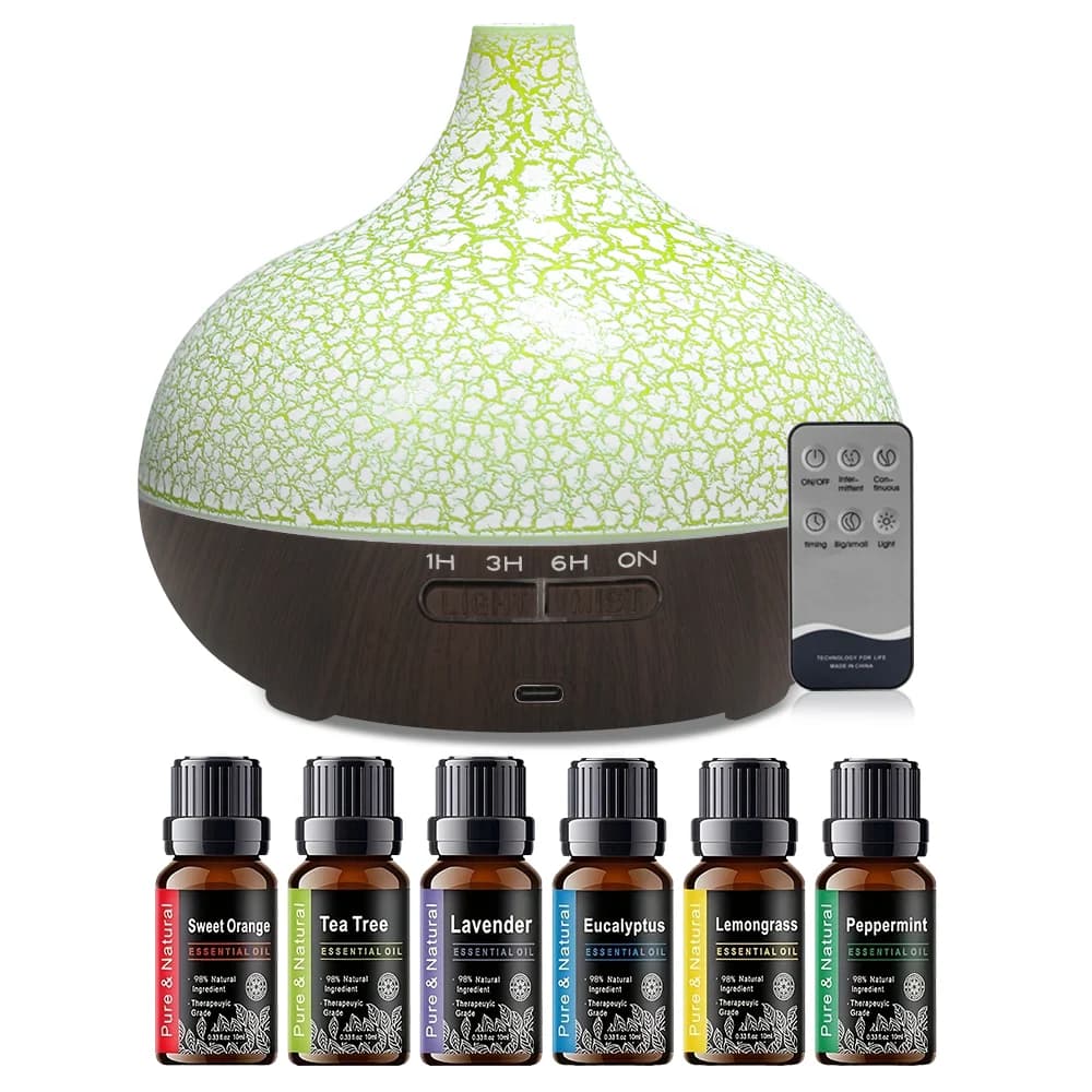 Diffusore di Aromi a Ultrasuoni con Design a Effetto Crack da 550ML, 7 Luci LED Colorate, Umidificatore per Casa, Camera da Letto, Ufficio