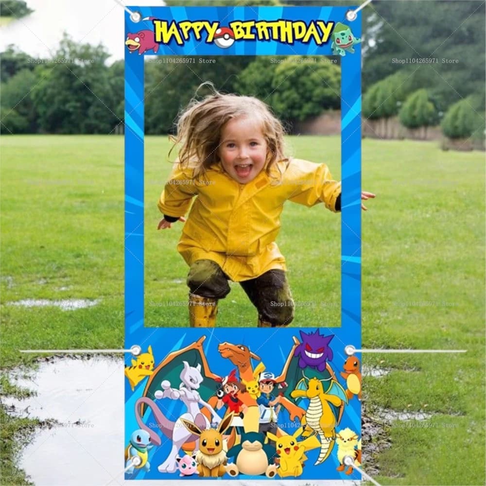 Photobooth Pokemon Pikachu frame, Children's Birthday Party Accessories, Baby Shower Background, Wall Decoration, Banner, Kids Gift