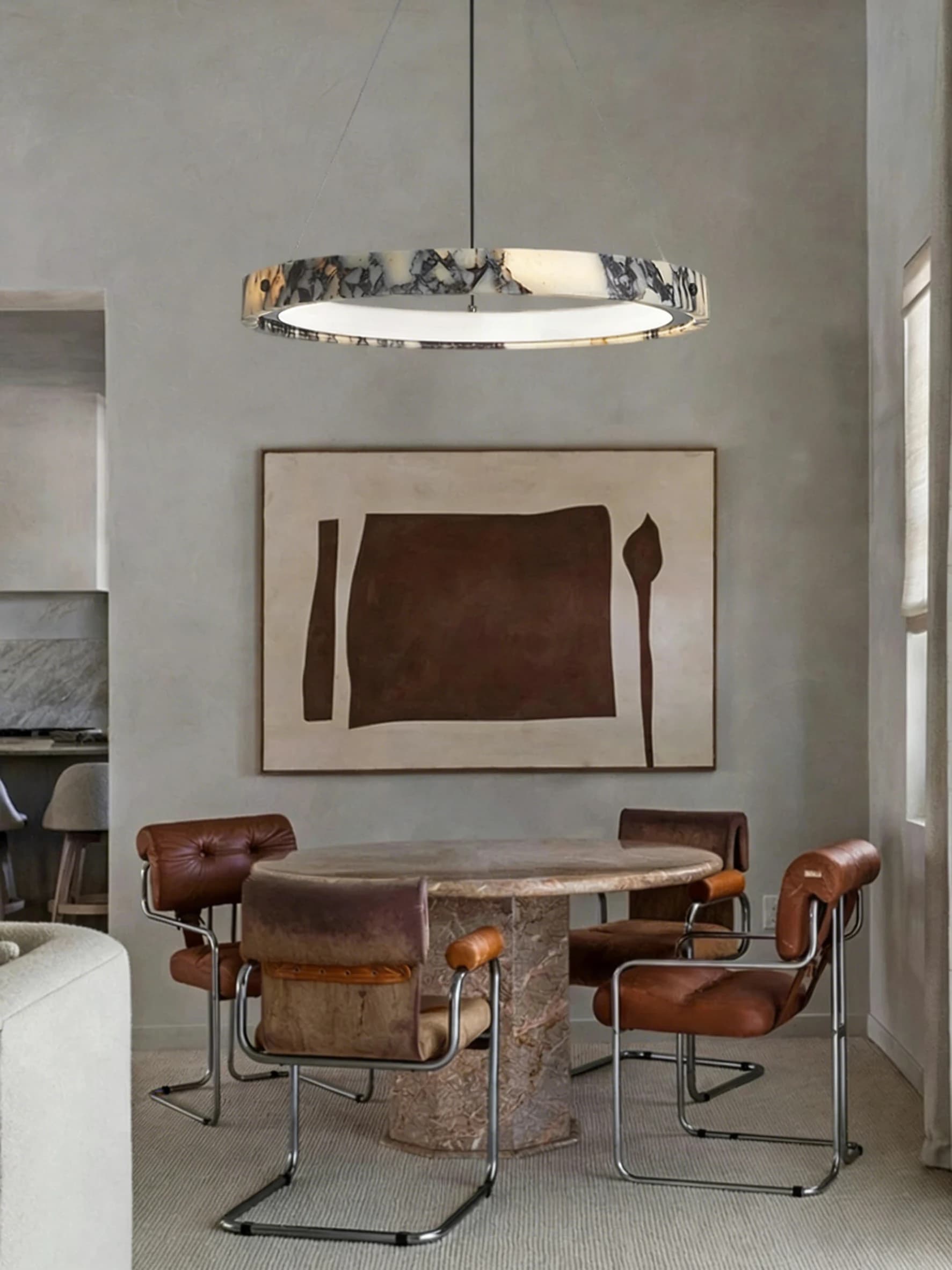 REVEN Anello moderno Lampadario a soffitto in marmo Designer Lustro sospeso regolabile in altezza dimmerabile cromo oro per soggiorno
