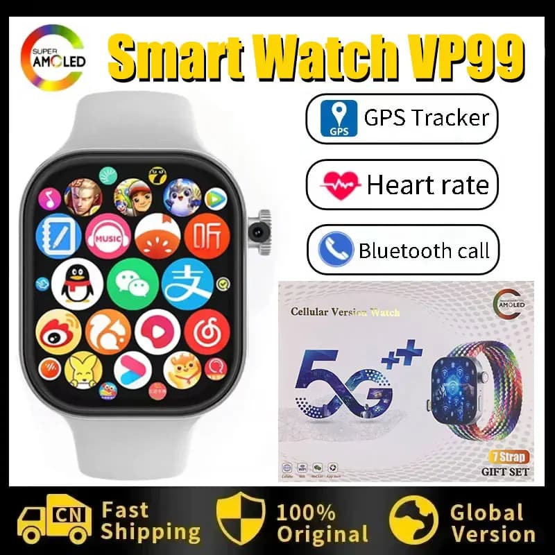 Smartwatch Android VP99 with 180 ° Rotating Camera, 2,29 inch AMOLED Screen, global conversation, GPS, WiFi, SIM card slot
