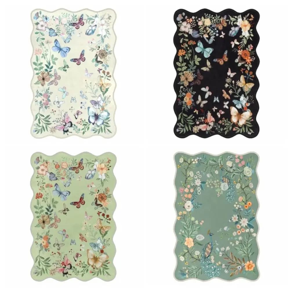 Tappeto Lavabile a Farfalla per Ingresso, Antiscivolo, Morbido, per Interni, Tappetino Floreale Botanico Boho Piccolo per Cucina, Bagno, Camera da Letto