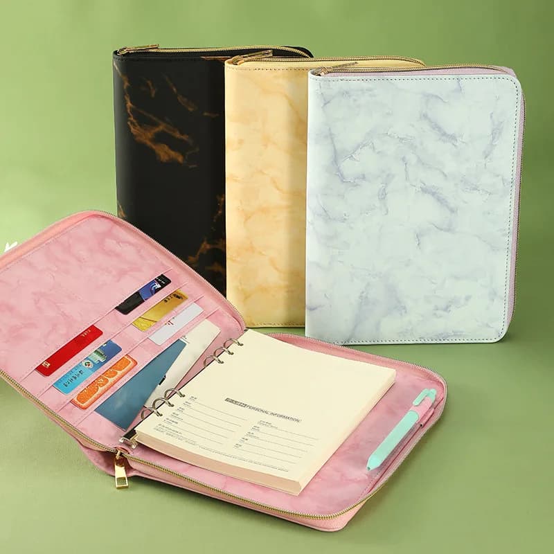 New A5 A6 Glossy Binder 6 Ring, Refillable Notebook Cover, Small Leather Organizer Zipper Binder for Writing Collect