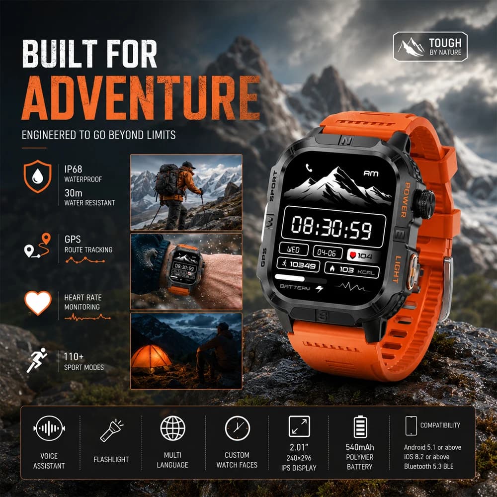 2026 New Smart Watch Men IP68 Waterproof 6 Satellite Positioning BT Call 2.01 HD Screen 540mAh Battery 100+ Sports Mode