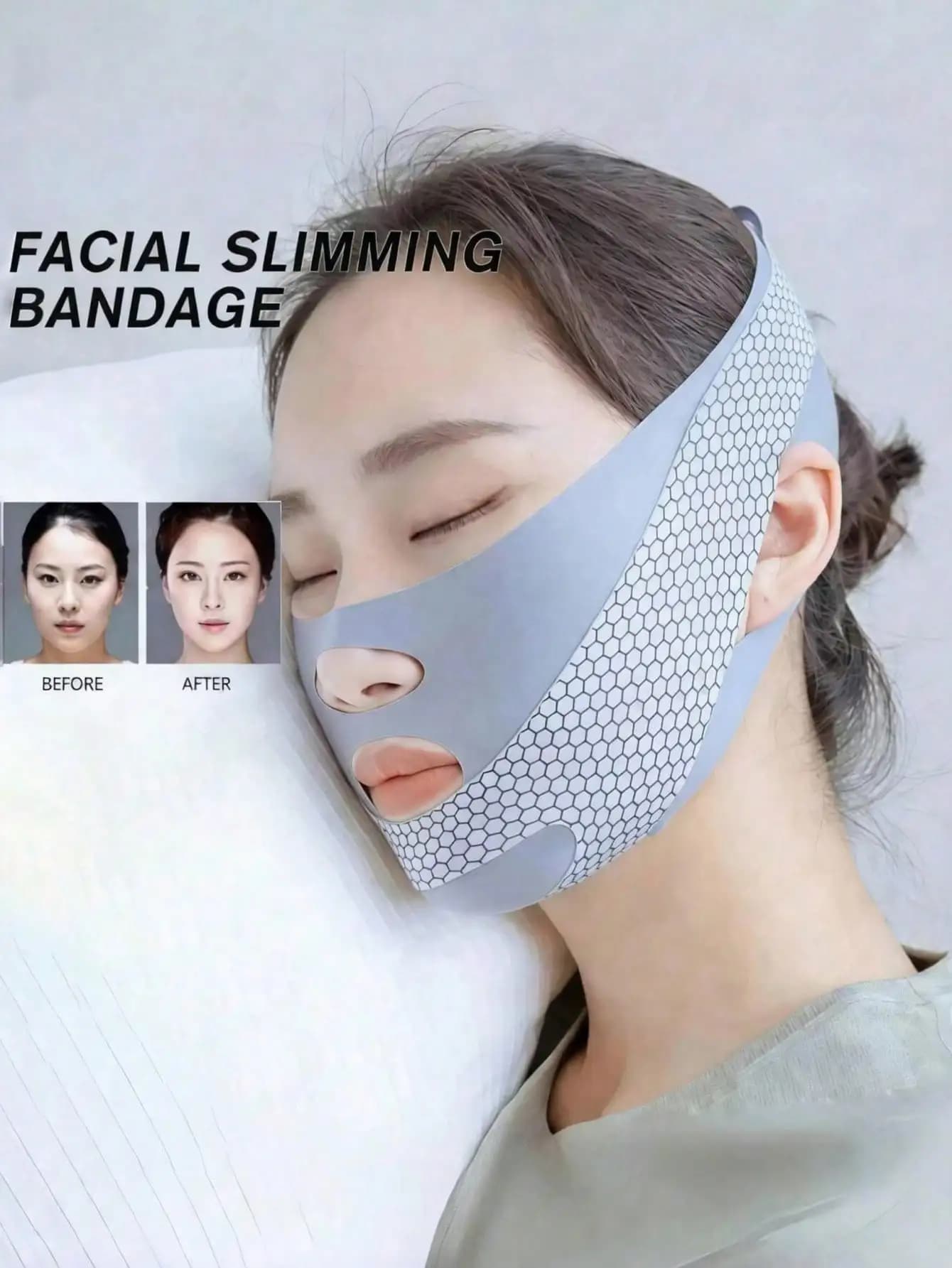 Fascia modellante V-Band per il lifting e il rassodamento del viso, lifting rilassante, riduzione del doppio mento, fascia massaggiante modellante, unisex - modellamento della mascella, maschera viso regolabile, maschera viso a forma di V riutilizzabile, traspirante e senza cuciture, adatta per dormire, fare esercizio e yoga, leggera e traspirante.
