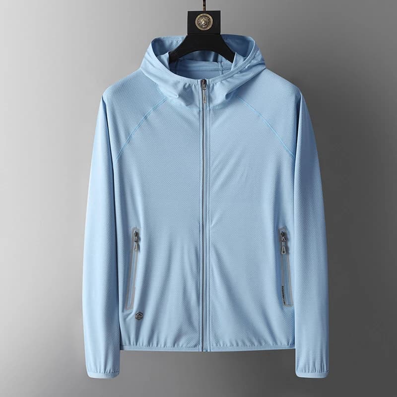 Giacca con Cappuccio Protezione UV UPF50+ per Uomo e Donna, Cappotto in Seta Ghiacciata Unisex Traspirante per Sport all'Aperto, Spiaggia e Strada, Giacca Leggera