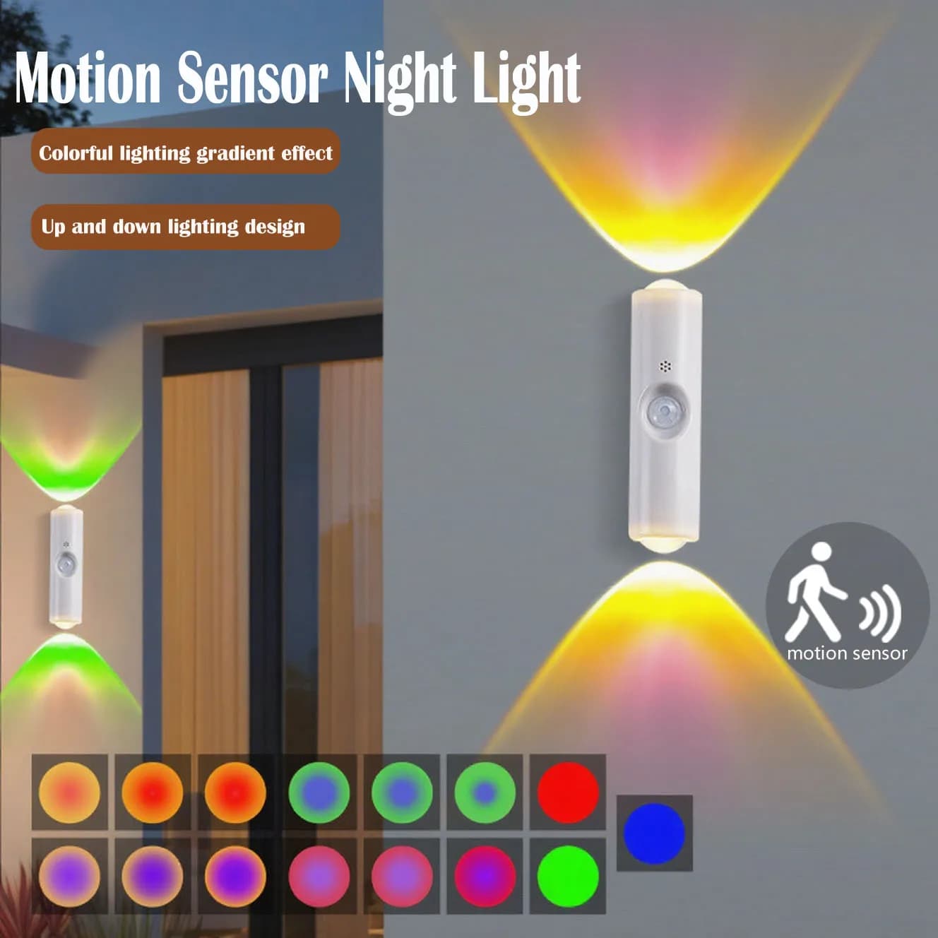 Lampada da parete con sensore di movimento a luce notturna a LED Lampada da parete con gradiente RGB magnetico Luce ambientale ricaricabile Decorazione della stanza Illuminazione su e giù