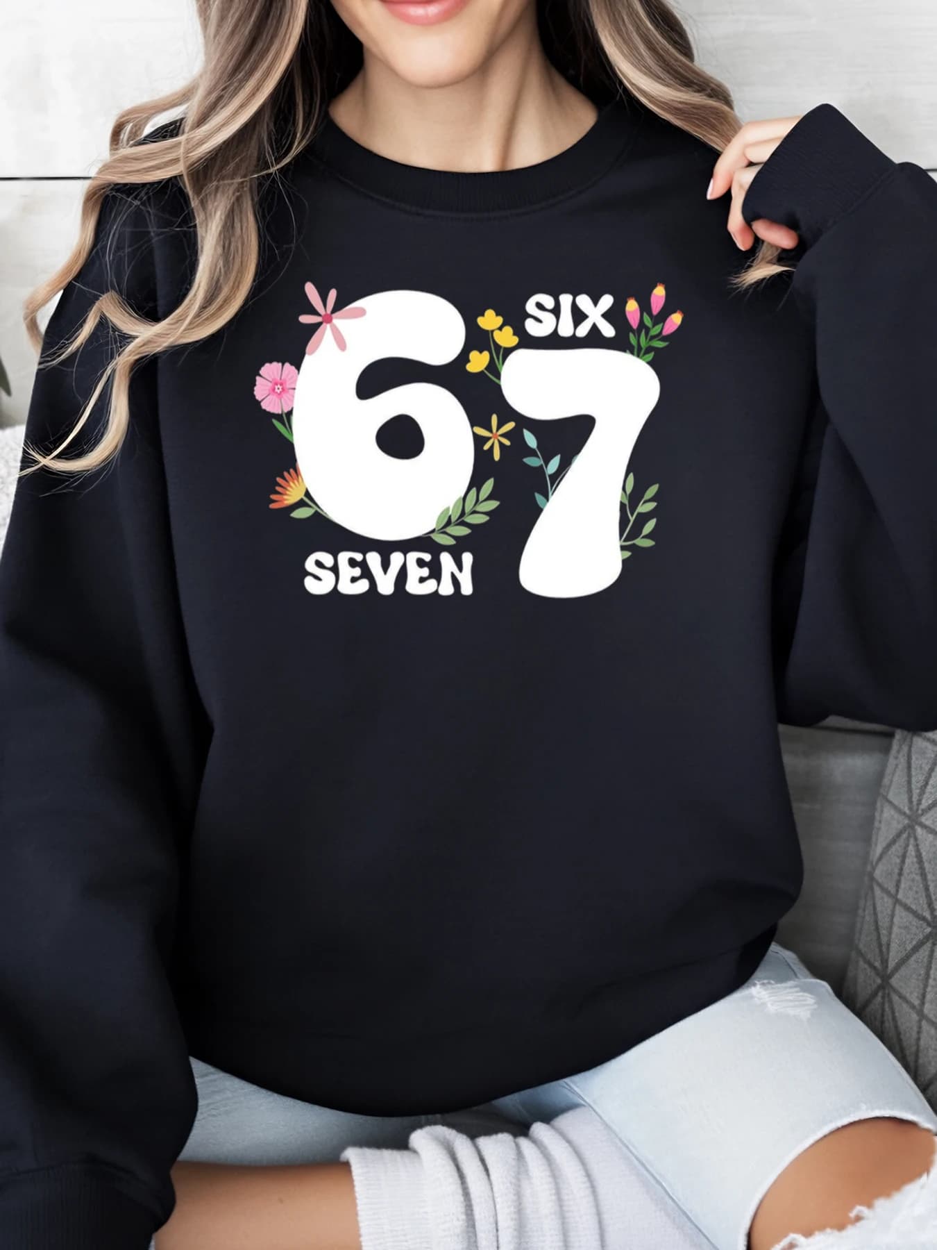 Floral print 67 Six Seven Seven Birthday gift Women casual clothing Black Strong cuts