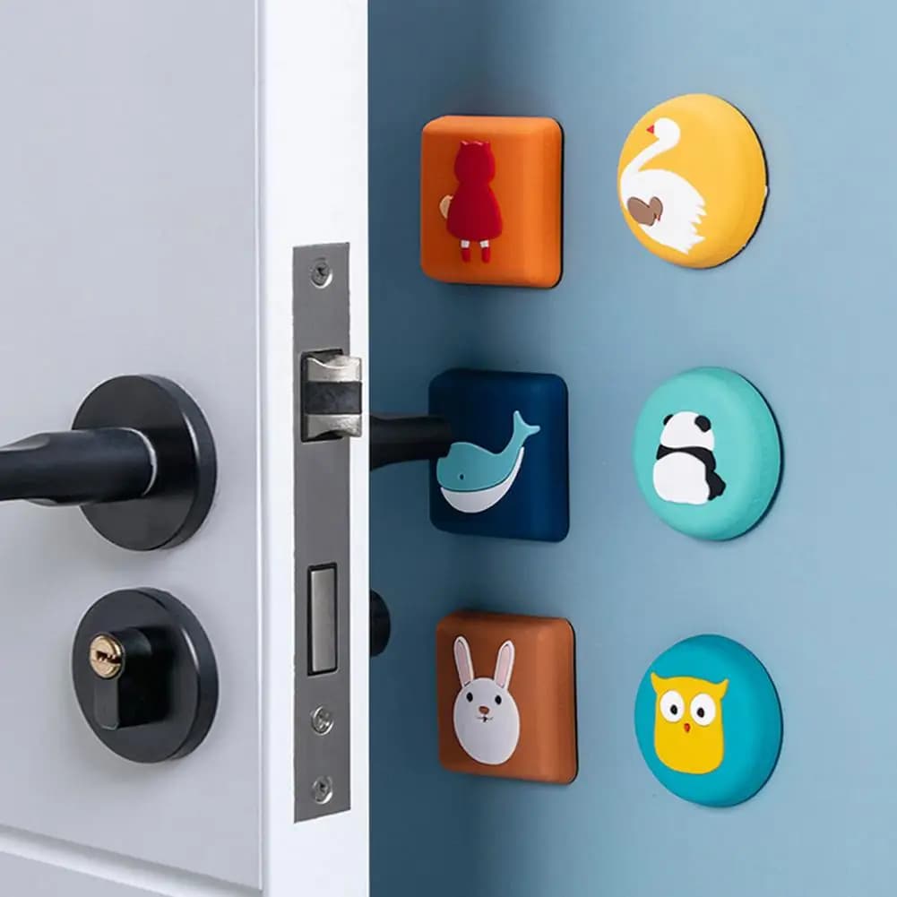 Wall Protector Pad Cartoon Door Stopper Wall Protector Self Adhesive Knob Bumper Guard Quiet Shock Absorbent Round Square Door