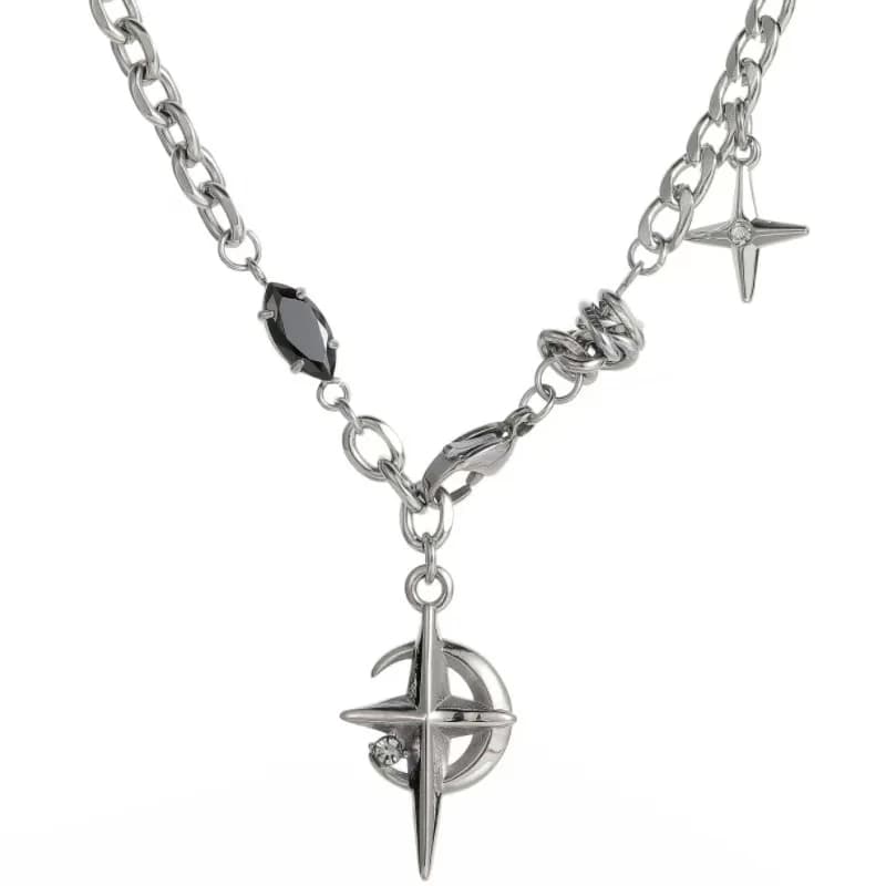 Collana con Ciondolo a Croce in Acciaio al Titanio per Donne e Uomini, Gioiello Punk Gotico con Catena e Pietra Nera