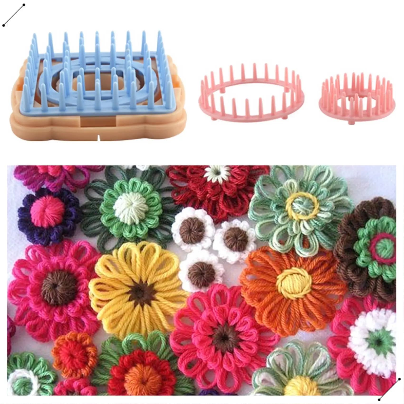 Kit per macchina per maglieria per fiori Set di strumenti per telaio per macchina per fiori in lana fai-da-te Creatore per fiori quadrato con ago