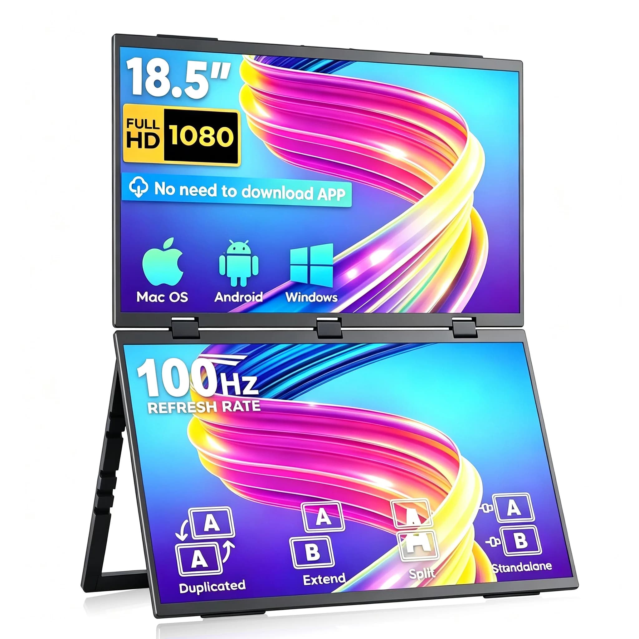 18.5 Inch 100Hz Dual Portable Monitor 1920*1080 FHD IPS 100%sRGB Equipped with Stand for Laptop PC PS Phone PS4/5 XBox Switch