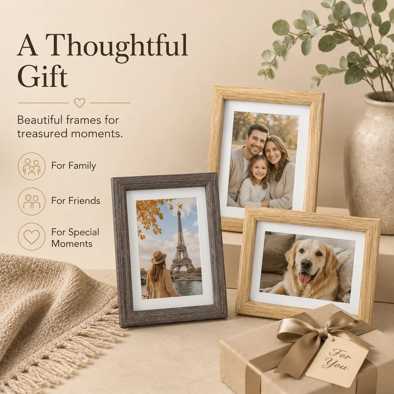 Classic Woodgrain 6 Inch Photo Frame with White Mat Border for 4x6 Pictures Home Decor Wedding Gift