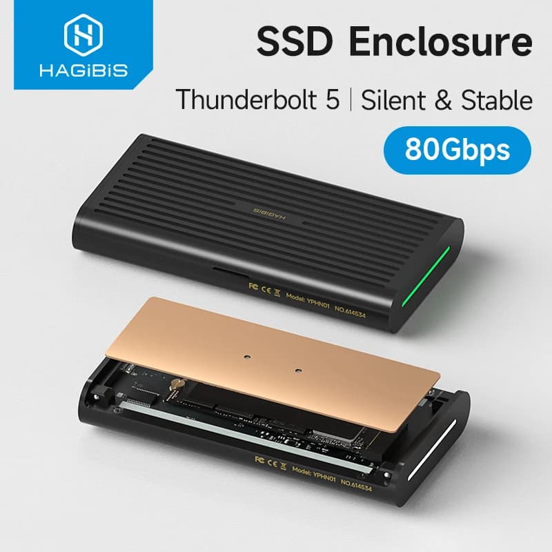 Hagibis 80Gbps M.2 NVMe SSD Enclosure compatible with Thunderbolt 5/4/3/USB4 external SSD up to 8TB for SSD 2230/ 222 / 2260/2280