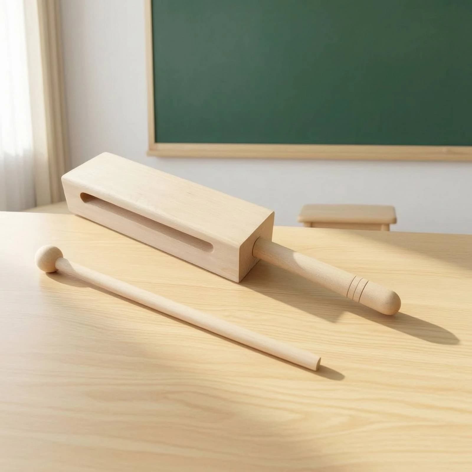 Wood Percussion Instrument with Mallet Long-Lasting Wooden Rhythm Block with Mallet Wood Block with Handle Woody Loud