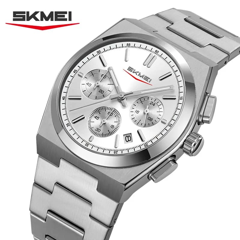 SKMEI 9371 Orologio elettronico di lusso da lavoro con doppio display Business Elite in acciaio inossidabile Orologi da polso impermeabili da uomo al quarzo