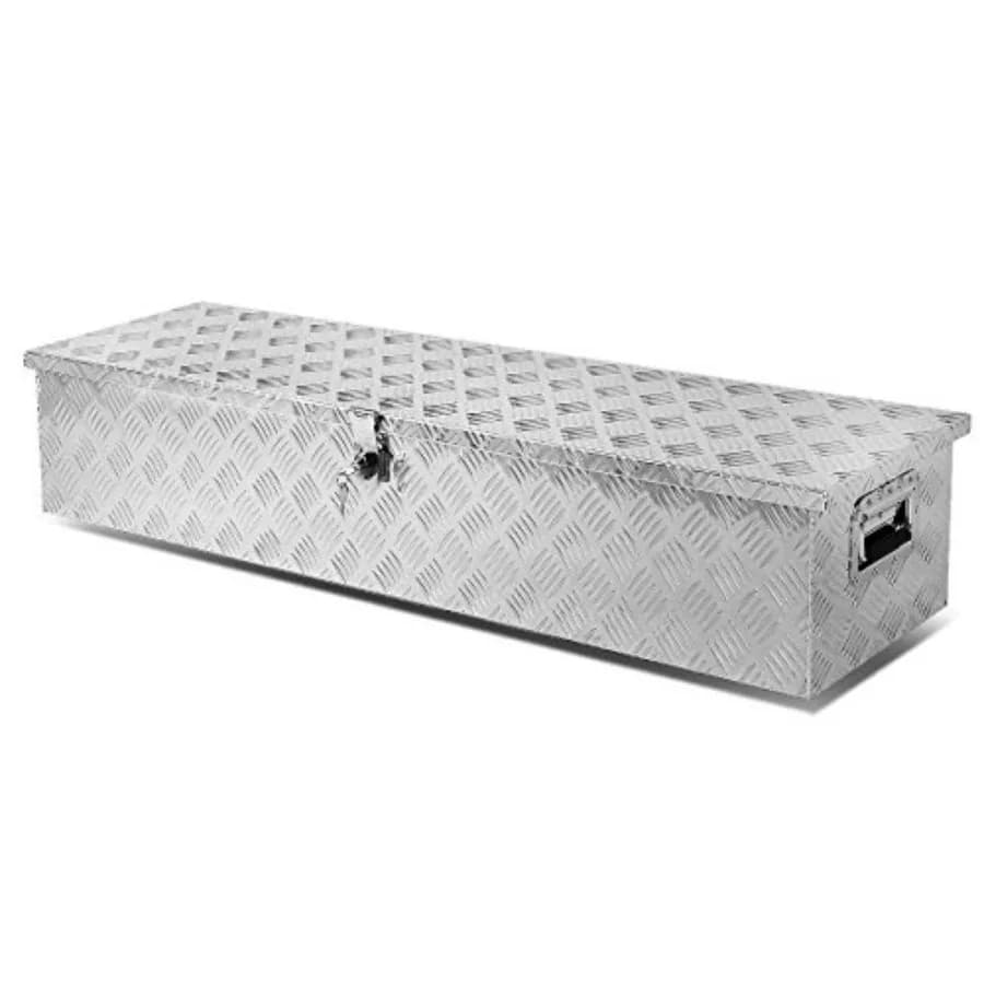 Aluminium Tool Box 49 x 13 x 10 Inch with Key Lock for Pickup and Trailers, for External Use, Silver, Responsible and Safe