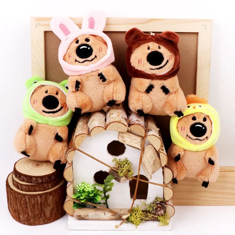 Kawaii Bear Plush Keychain Cute Animal Headgear Stuffed Doll Backpack Pendant Soft Plush Toy Decor Gift For Girls Kids
