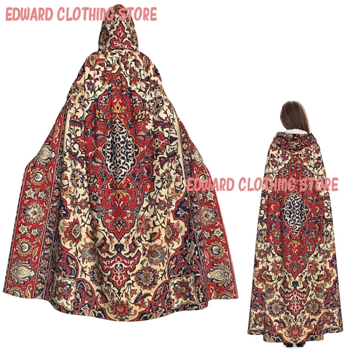 Vintage Persian Rug Hooded Cloak Witch Medieval Costume Cosplay Cape HalloweenParty Adult Unisex