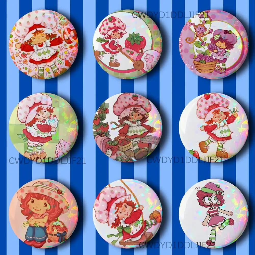 Spille a bottone S-Strawberry S-Shortcake rosa, distintivi anime cool per cosplay, decorazioni per vestiti e zaini, regali