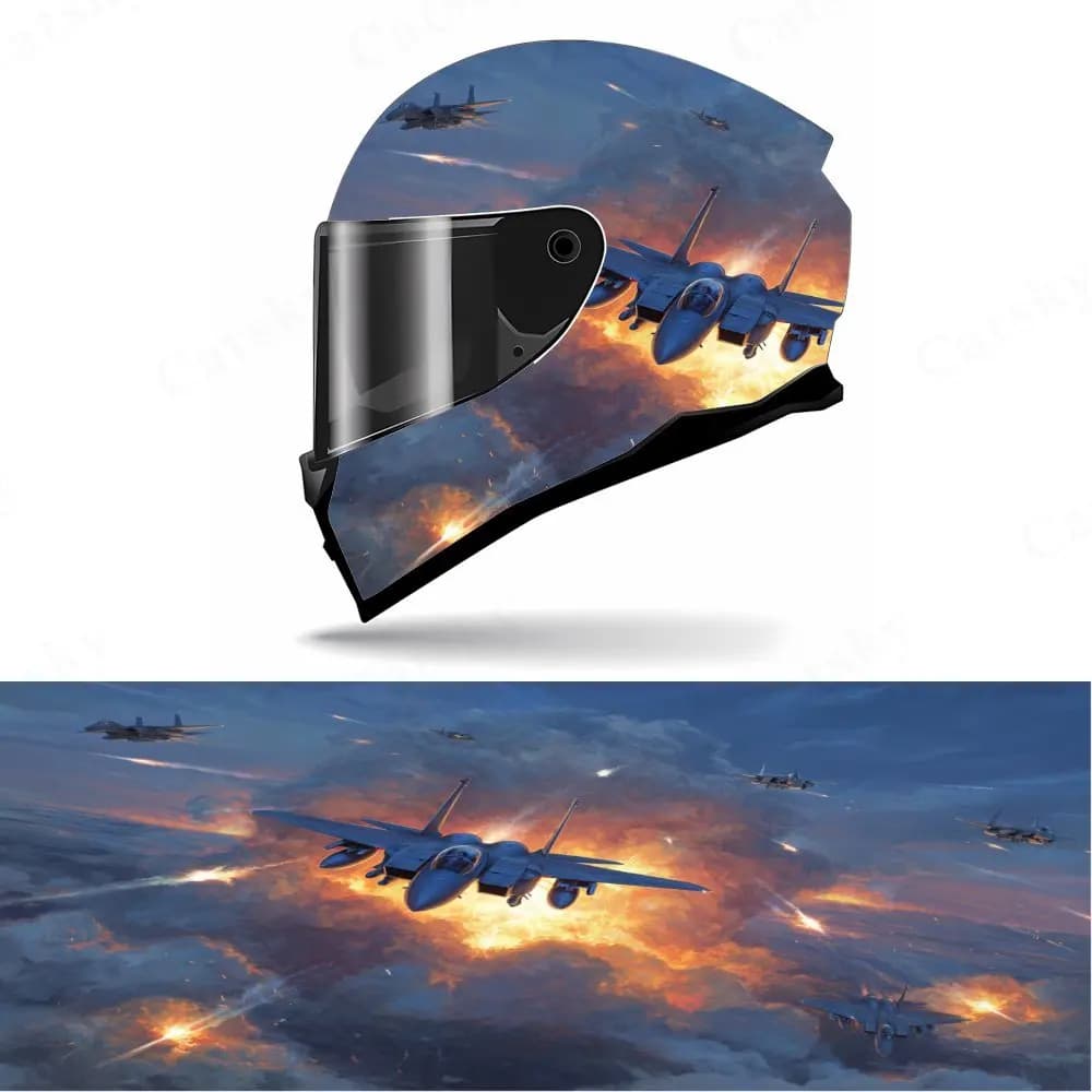 Decalcomania per casco integrale Fighter Jets in Action - PVC resistente e impermeabile, casco da corsa per moto autoadesivo Estetico Sti