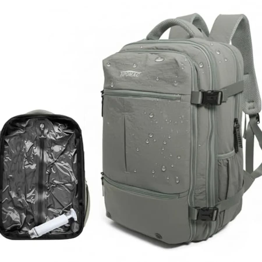 Zaino da Viaggio con Sistema di Compressione Sottovuoto e Pompa, Dimensioni Bagaglio a Mano, Espandibile, Adatto per Laptop da 17 Pollici