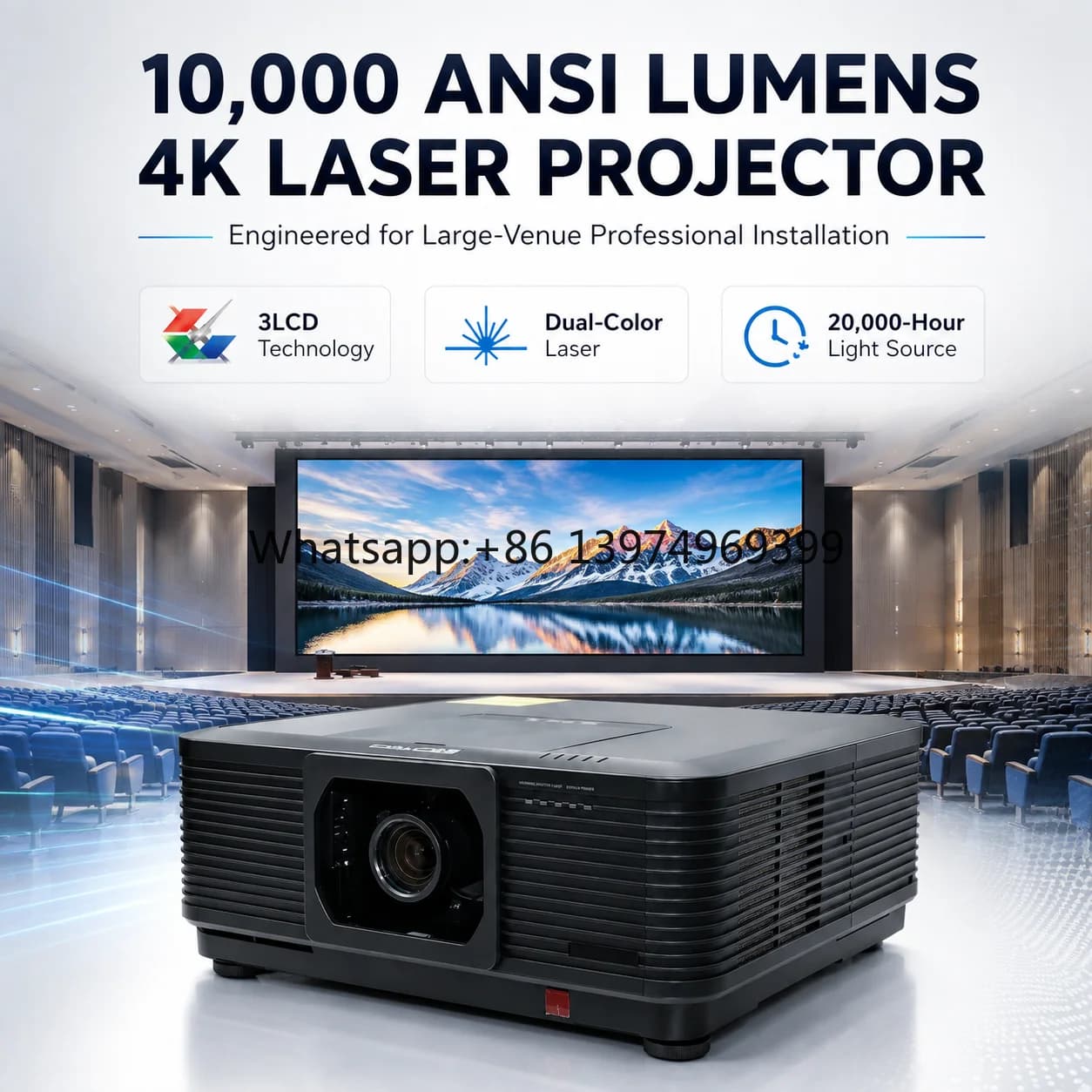 Large Screen 30 to 500 Inch 4K Laser Projector with Built-in Speakers 10000 ANSI Lumens for Museum Exhibition and Auditorium