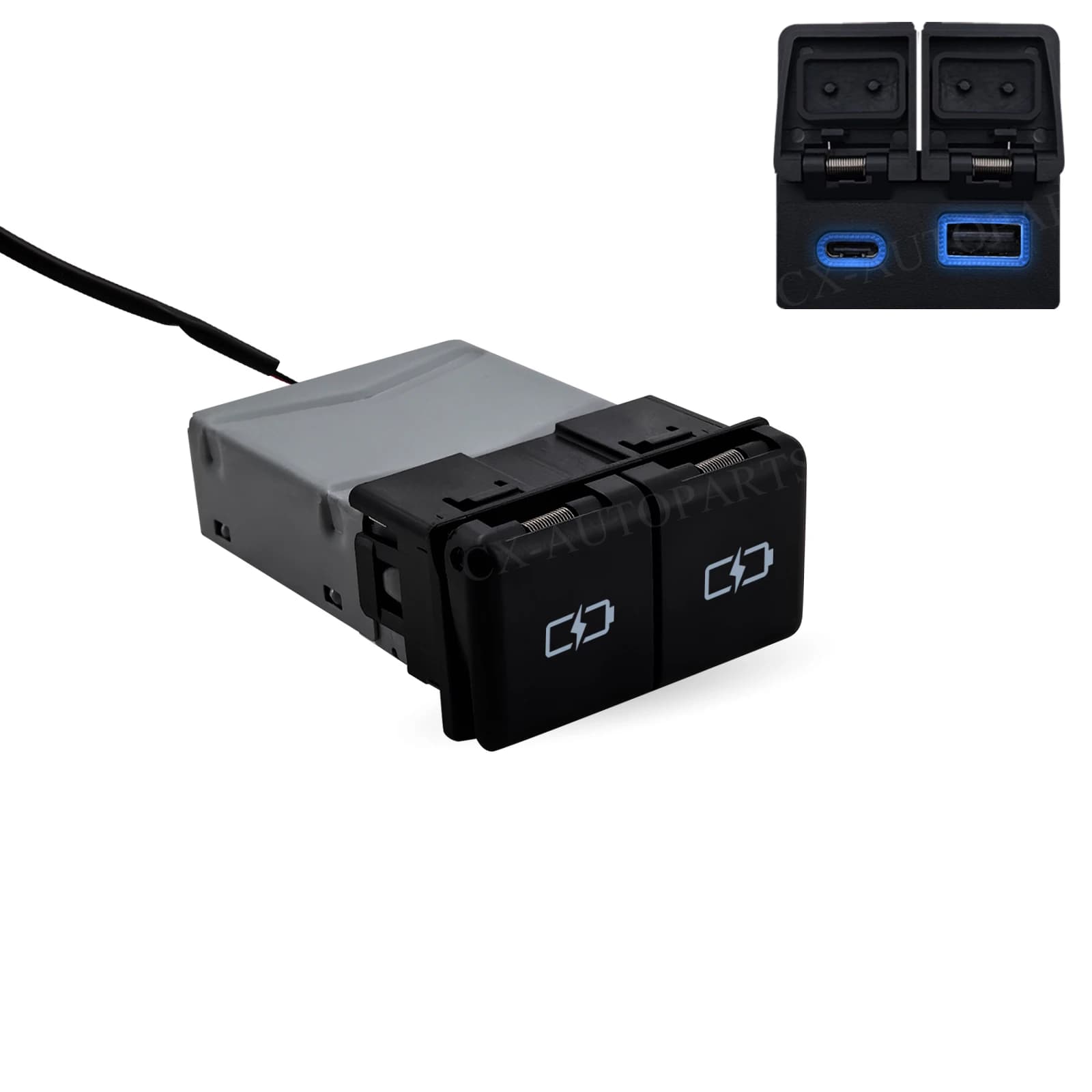 Type-C USB Charger Blue LED 12V Car Dual Button For Toyota 4 Runner Camry Avalon Levin Sienna Highlander RAV4