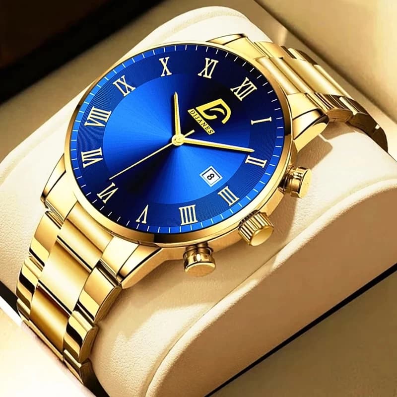 Fashion Gold Men's Watch Men's Luxury Minimalist Quartz Wrist Watch Casual Working Calendar Reloj Hombre