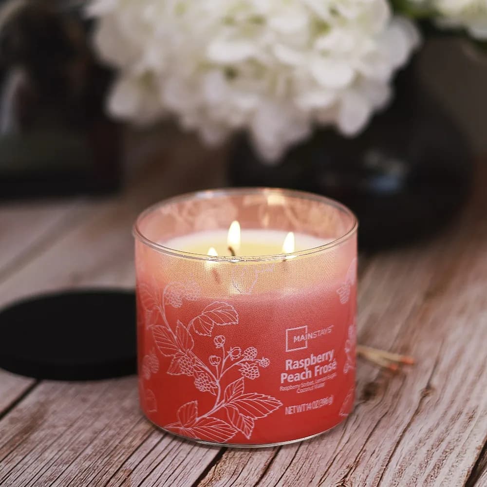 3 Wick Ombre Wrap Scented Candle Raspberry Peach Fragrance Large 14 Ounce Jar Candle for Home Decor Relaxation Aromatherapy Gift