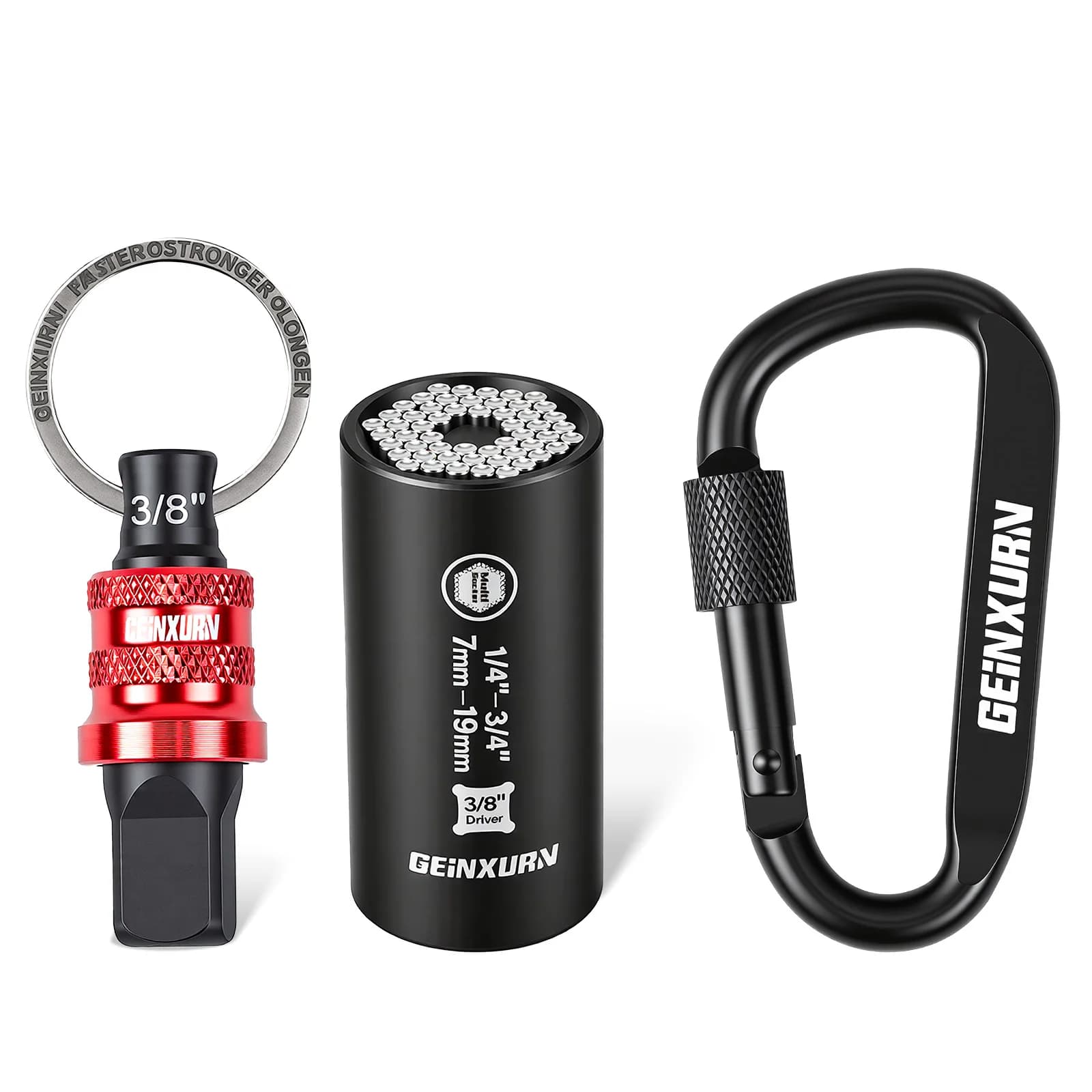Set di supporti per bussole a impatto Geinxurn, 3/8" con custodia portatile, in acciaio temprato, kit di utensili.