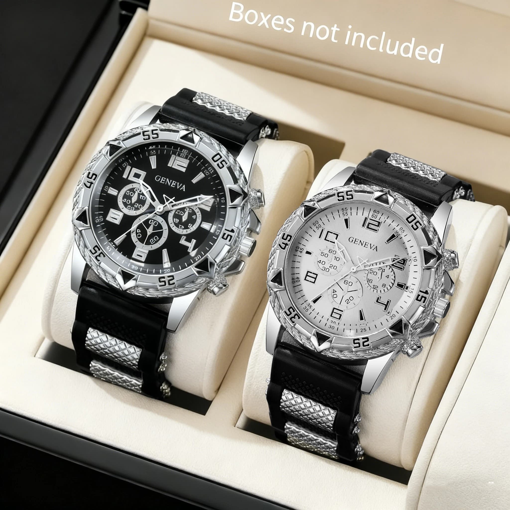 2 pcs/set men's fashion silicone strap watches sports Arabic dial luxury quartz watch for men's Reloj Hombre watch (without box)