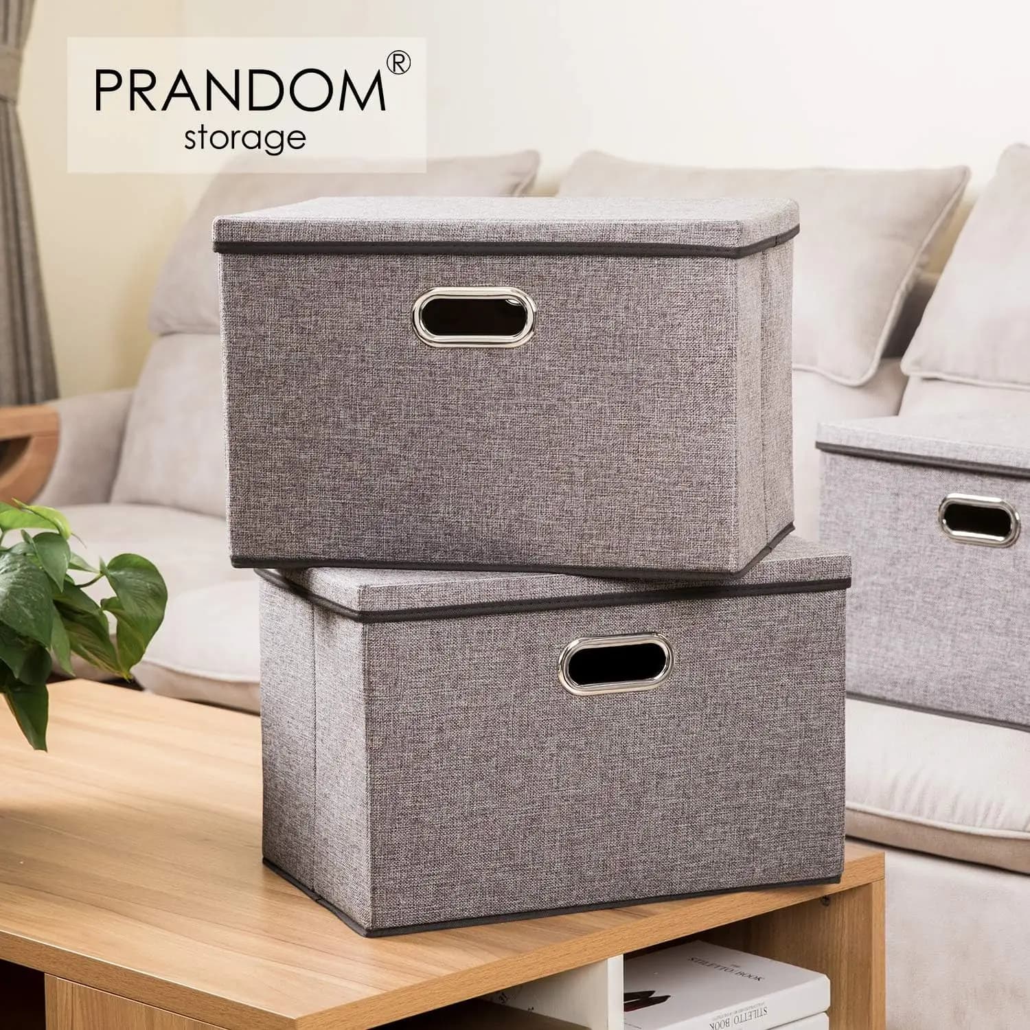 Large Collapsible Storage Bins with Lids [3-Pack] Linen/Cotton Blend Foldable Storage Boxes Organizer Containers Baskets Cube