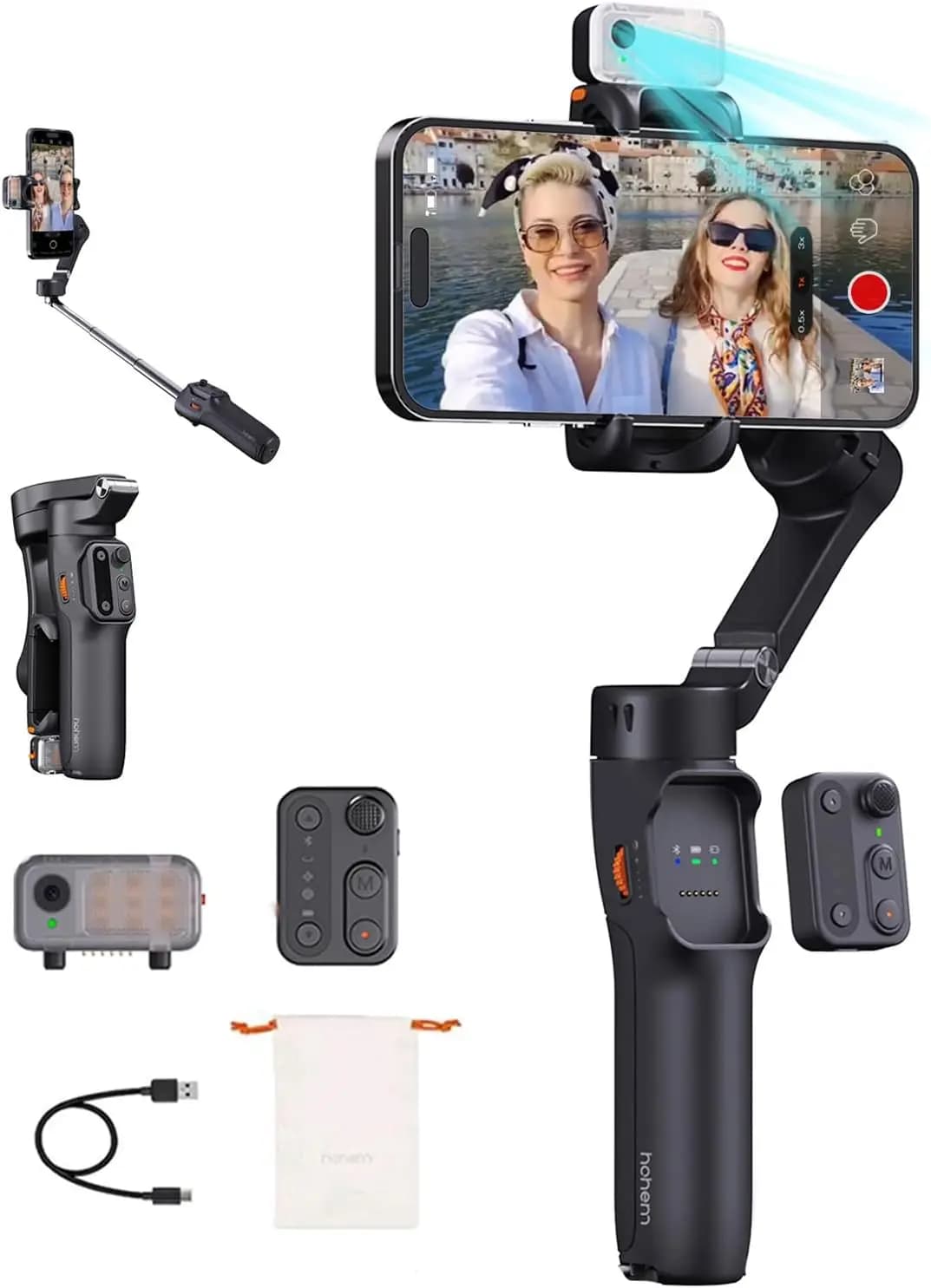 Gimbal Magnetico AI per Smartphone con Telecomando Staccabile, Treppiede Integrato e Asta di Prolunga per Registrazione Video